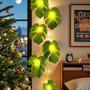 Minetom Monstera Leaf String Lights Battery Operated: 20 LED Tropical Artificial Rattan Palm Green Leaves with Remote Control - Hanging Vine Greenery for Hawaiian Beach Theme Party Summer Decoration