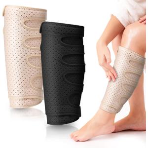 Hoolerry 2 Pcs Lymphedema Compression Wraps Calf Adjustable Brace 5 Strap Leg Wraps for Lymphedema Swollen Calf Garment Brace for Edema, Venous Insufficiency, Varicose Veins(Beige, Black,2xl)