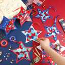 DoubleFill 48 Pcs Memorial Day Patriotic Suncatchers Crafts Kits 4th of July 250th Anniversary Crafts Red Blue White USA Tissue Paper Craft Make Your Own Stained Glass Window Ornaments for July 4th