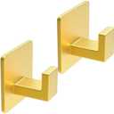 VAEHOLD Adhesive Towel Hooks, Heavy Duty Wall Hooks Aluminum Black Hooks for Hanging Coat, Hat, Towel, Robe, Clothes, Shower Hook for Door, Office, Kitchen, Bathroom - 2 Pack (Gold)