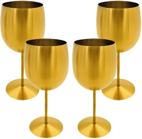 Keiwhsly Gold Stainless Steel Wine Glasses Set of 4, 11.8oz Unbreakable Wine Goblets, Metal Wine Glass for Outdoor, Party, Camping, Pool, Great for Red White Wine
