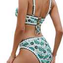 SEAFORM Women Two Piece High Waisted Bikini Set Boho Floral Print Swimsuit Tummy Control Bathing Suits Sexy Vintage Swimwear (Green, L)