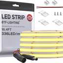 BTF-LIGHTING FCOB COB LED Strip Flexible High Density Uniform Light 8W/m 16.4FT DC12V Warm White 3000K CRI 90+ 8mm Width Dimmable LED Ribbon for Home Indoor Decor(No Adapter or Controller)