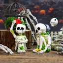 Thinking Skeleton Statue Halloween Decorations, Mini Cute Sitting Skull Figurine Shelf Sitter Resin Thinker Sculpture for Outdoor Garden Yard Lawn Pond Waterfalls Pool Ornaments