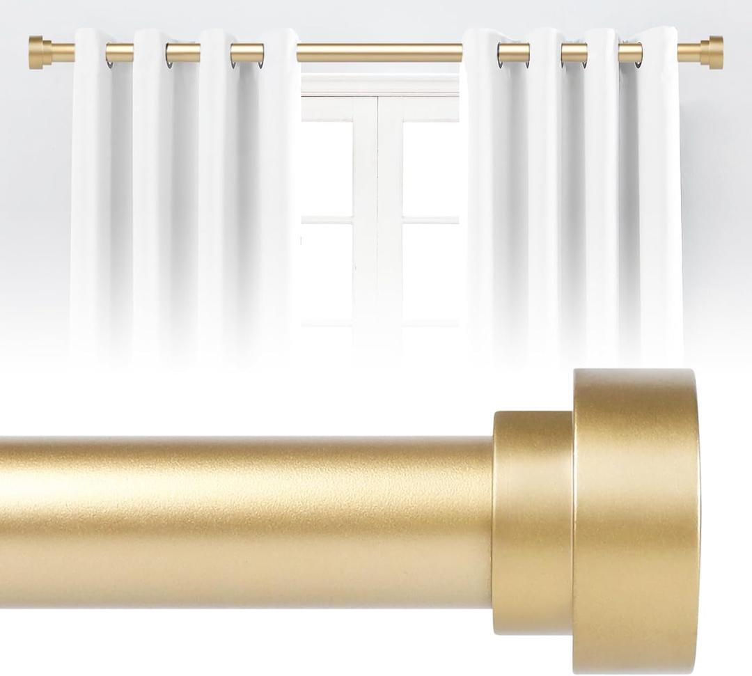 Gold Curtain Rods 28 to 48 Inch(2.3-4ft),1 Inch Diameter Heavy Duty Adjustable Modern Decorative Telescoping Window Drapery Rods, 18-45",Brass Gold (18-45"&1 pack)