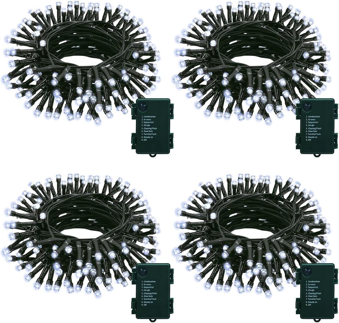 4 Pack String Lights Battery Operated, Each 23ft 70 LED Christmas Lights with Timer 8 Modes Fairy String Lights for Indoor Outdoor Wedding Garland Xmas Tree Decoration (Cool White)