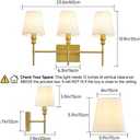 Bathroom Light Fixtures,23.6 IN Bathroom Vanity Lights Over Mirror3-Light Antique Brass Vintage Wall Sconce With Flared White Fabric Lampshade For Bedroom,Living Room,Foyer,Hardwired,E12 Base