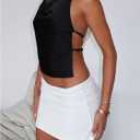 SOLY HUX Women's Satin Halter Backless Crop Top Sexy Sleeveless Tank Shirts Festival Party Clubwear (Black, S)