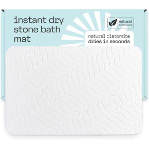 deepstone Stone Bath Mat Large Diatomite Bathroom & Shower Mat, Fast Drying & Ultra Absorbent, Non-Slip Diatomaceous Earth Bath Mat, Easy Clean Modern Design, 24 x 16 in (White)