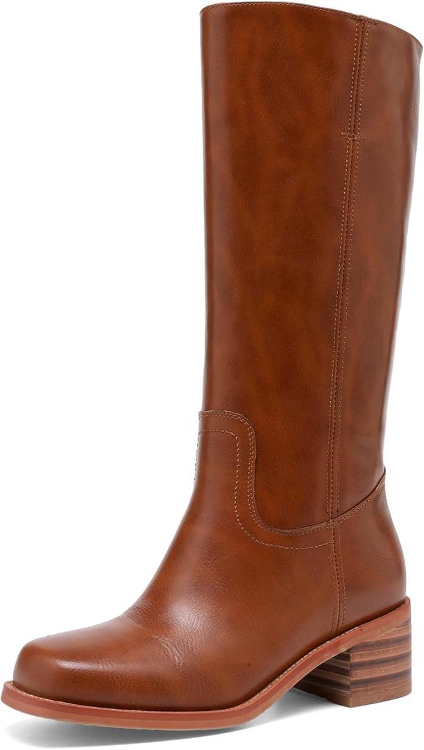 Women's Knee High Boots Square Toe Chunky Block Heel Long Boots for Women Comfortable Slip on Low Heel Women's Riding Boot (8)