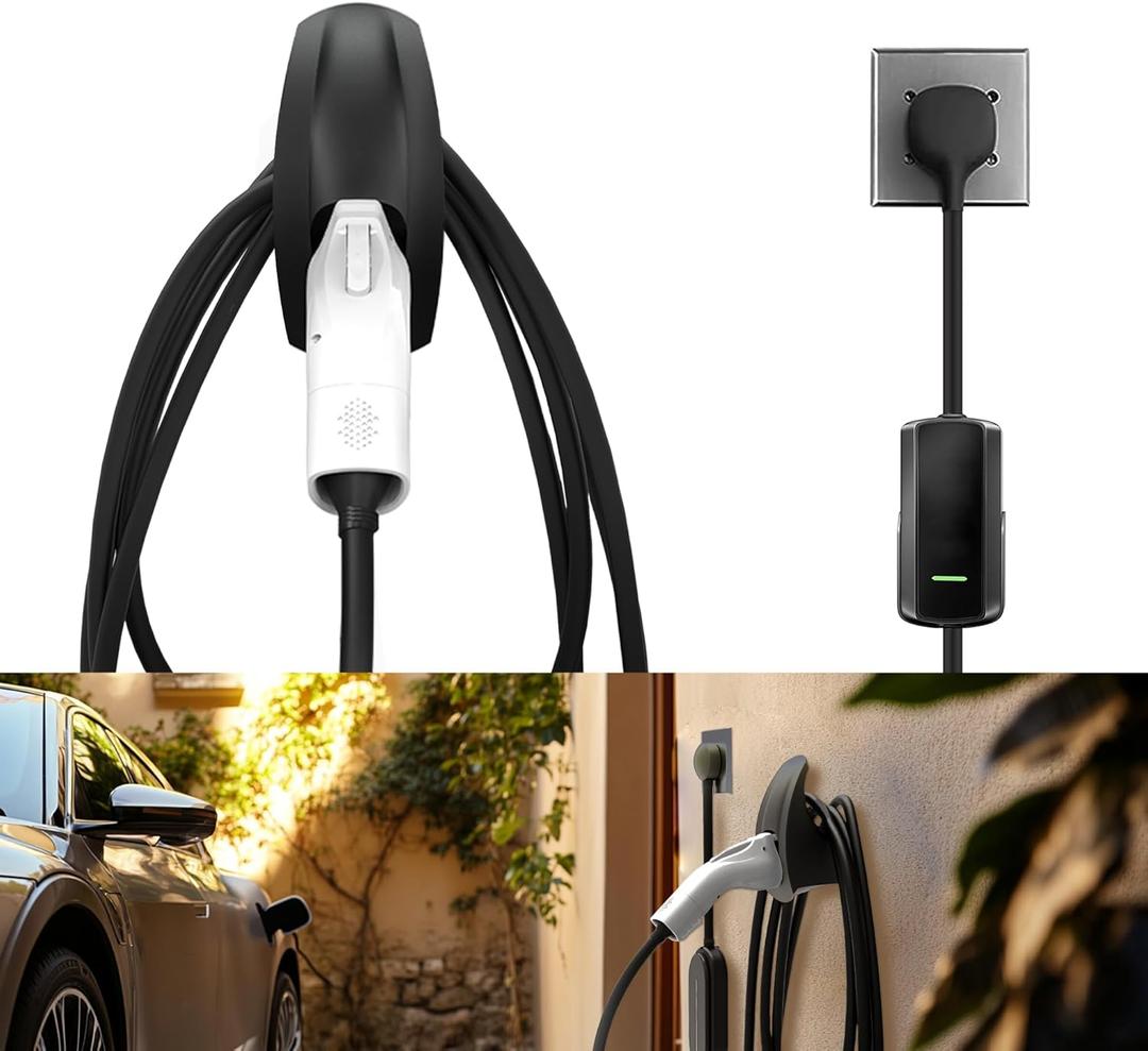 SEVEN SPARTA Charging Cable Holder with Chassis Bracket Compatible with J1772 EVs Charger Cable Organizer Car Accessories Wall Connector, Patent Approved (Black for J1772 EVs)