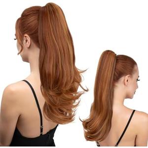 youngways Clip in Ponytail Extension 18 Inch Pony Tails Hair Extensions for Women Long Straight Curly Tail Ponytail Hair piece Synthetic Fake Versatile Pony (Tizian Red)