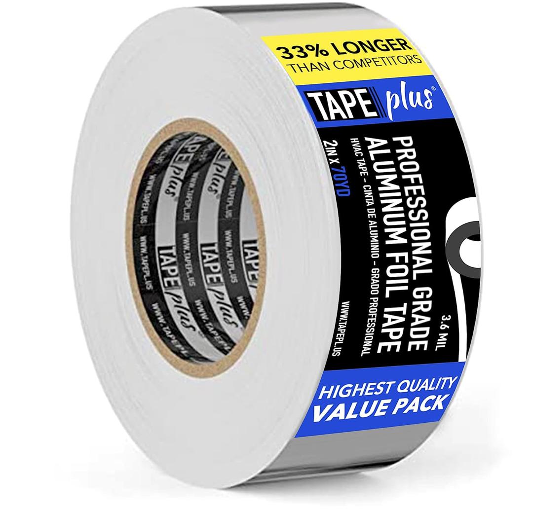 TapePlus 1 Pack Professional Grade Aluminum Foil Tape - 2 Inch by 210 Feet (70 Yards) - Insulation Tape for HVAC, Sealing, Patching Hot & Cold Air Ducts, Metal Repair and Much More