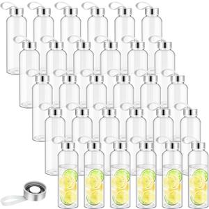 Zubebe 20 Pcs Reusable Water Bottles Bulk Clear Bottles with Stainless Steel Leak Proof Lids Acrylic Bottles with Nylon Carrying Strap Shaker Bottles for Water, Milk, Smoothie, Juice Beverage (10 oz)