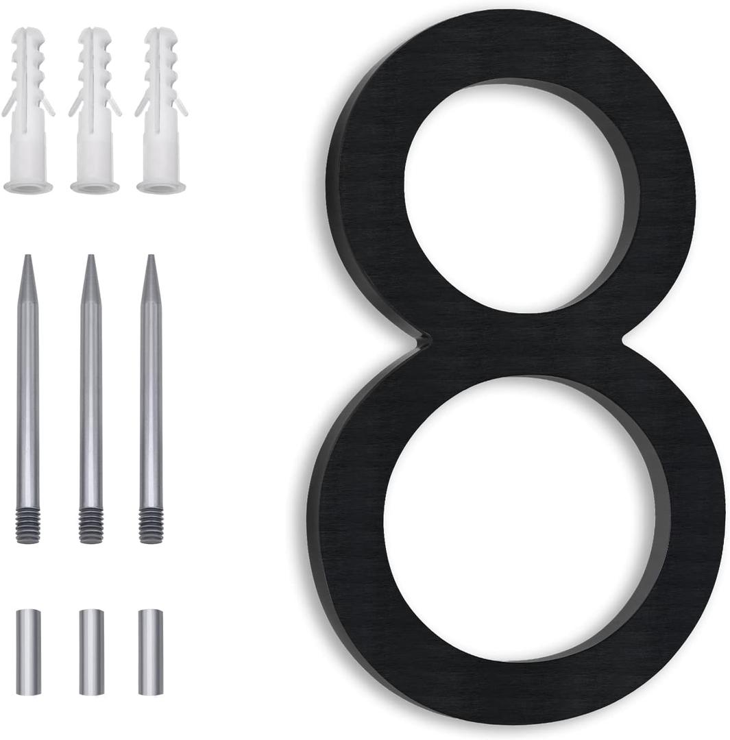 8 Inch Floating House Numbers, Address Numbers For Houses Large Black Exterior Street Metal Modern House Numbers for outside Floating Mount Or Flush Mount Aluminum Home Door