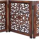 Wooden Foldable Pet Dog Safety Gate - 3 Panel 20" W x 24" H - Hand Carved Suzani Free Standing Portable Indoor Puppy Gate - Doorway Hall Stairs Dog Fence - Assembled - Pecan Brown - IRONGATE
