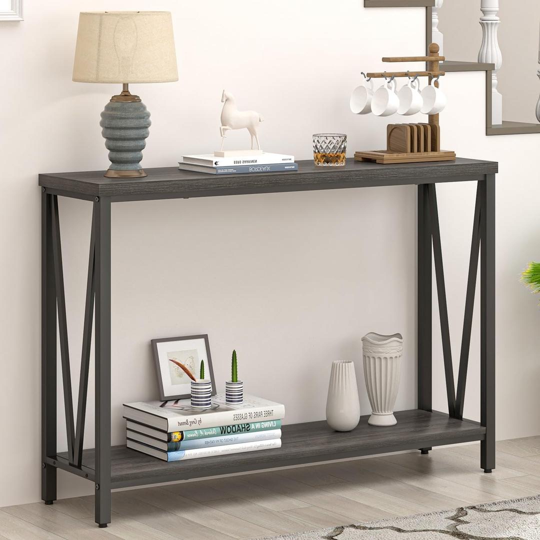 FOLUBAN Console Table for Entryway, Modern Sofa Table Behind Couch, Narrow Entry Table for Hallway, Living Room (Industrial, Dark Gray)