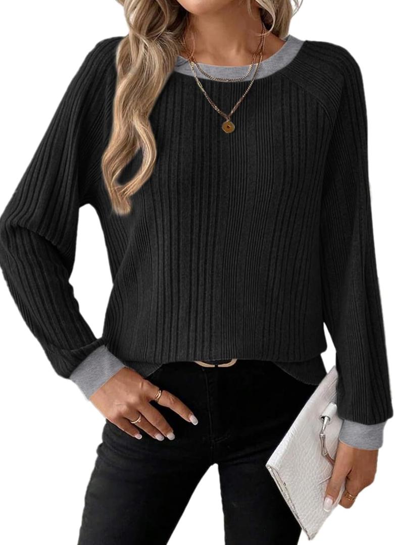 Dokotoo Long Sleeve Shirts for Women Casual Fashion Loose Fit Womens Tops Crewneck Basic Pullover Tunics