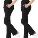 Girls Flare Leggings High Waisted Flare Pants with Pockets Bootcut Black Bell Bottoms Stretchy V-Cross 5-16 Years (9-10 Years)