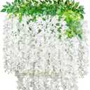 GPARK (36 Branches 12 Pack /45 inch /3.7ft Wisteria Hanging Artificial Flowers Fake Bushy Silk Vine Garland String for Wedding Party Garden Greenery Home Wall Deco White