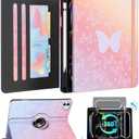 Kidcube for iPad Pro 11 Inch Case M4 2024 5th Generation - Women Girls Kid Cute Rotating Stand Folio Cover with Pencil Holder & Card Slot Kawaii Butterfly Design for iPad Pro 11'' Case 2024 M4 5th Gen