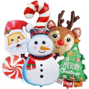 Christmas Foil Balloons Snowman Reindeer Santa Candy Cane Christmas Tree Balloons for Xmas Themed Party Decoration Supplies Winter Birthday Decoration Decor Ballons Arch Kits Party Balloon Set 6pcs (Multicolor)