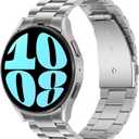 Anlinser No Gap Bands Compatible with Samsung Galaxy Watch 7/6/5/4/FE Band 44mm 40mm/Watch 6 Classic Band 47mm 43mm/Watch 5 Pro 45mm/Watch 4 Classic, 20mm Metal Strap for Women Men, Silver