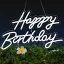 Happy Birthday Neon Sign for Wall Decor, LED Happy Birthday Light Up Sign, USB Powered Dimmable Neon Light for Birthday Party Decorations Backdrop, White