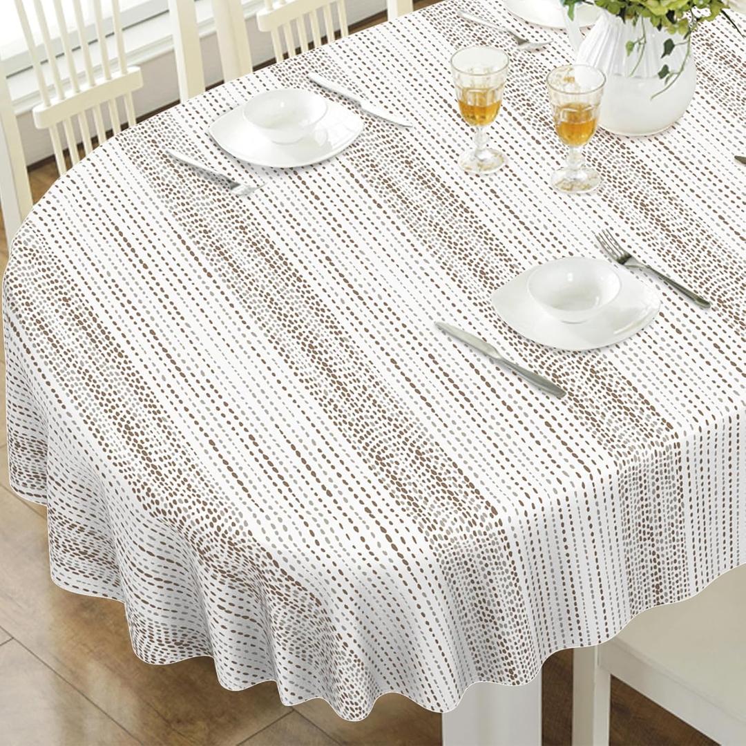Oval Tablecloth, French Country Printed Oval Table Cloth-54x72 Inch, Fabric Washable and Waterproof Oval Table Cover for Farmhouse Kithchen Dining Decoration (White-brown)