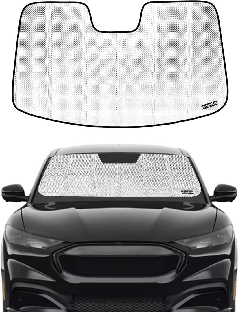 Windshield Sun Shade for Ford Mustang Mach-E 2021-2025. Reflective Aluminum Film Front Window Sunshade - BLAZBLOCK
