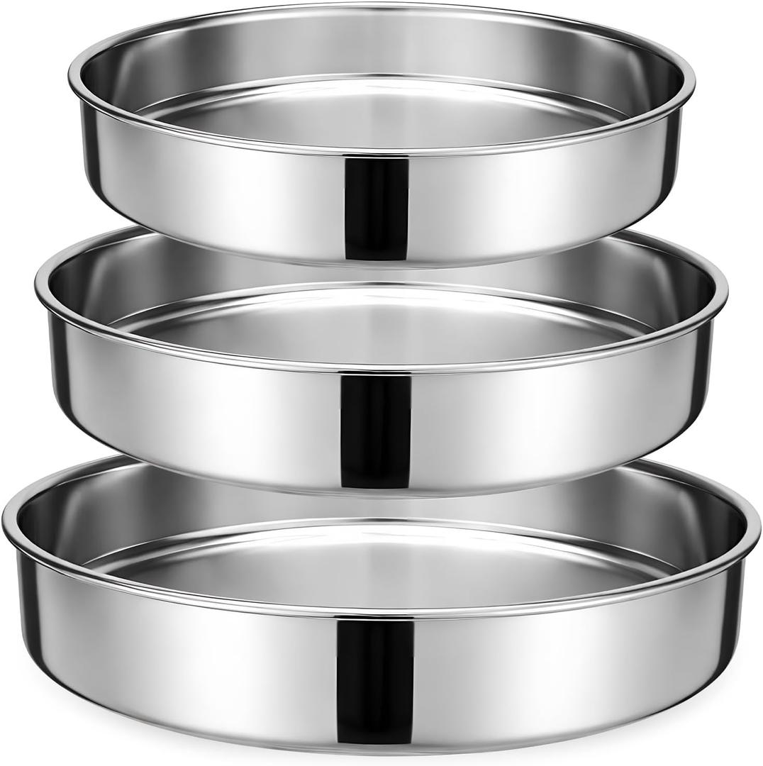Geetery Stainless Steel Round Cake Pans Set of 3, 11", 12.6", 14" Baking Pans Durable & Non Stick for Layer Cakes, Wedding Cakes and Large Parties, Easy Clean & Oven Safe
