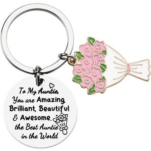 Siopue Aunt Birthday Gifts from Niece Nephew Auntie Inspirational Keychain for Women Aunty Christmas Gifts for Aunts Auntie Encouragement Keychains for Women (Silver, S)