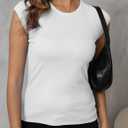 Dwnval Womens Cap Sleeve Crew Neck Shirts Y2K Slim Fit Ribbed Knited Crop Tops 2026 Summer (White, XS)