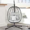 DWVO Egg Hanging Swing Chair with Stand Egg Chair Wicker Egg Chair with Cushions 330lbs for Patio, Bedroom, Garden and Balcony, Gray