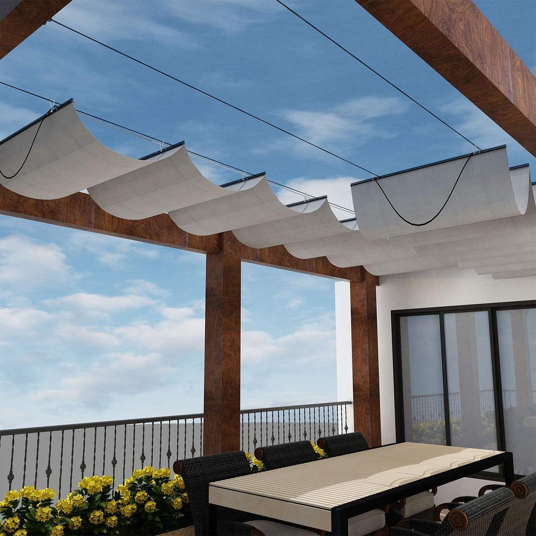 Windscreen4less 3' x 12' Retractable Sun Shade Canopy Cover Sliding Wave Shade Sail for Pergola Patio Deck Yard Gazebo Outdoor (Light Gray)