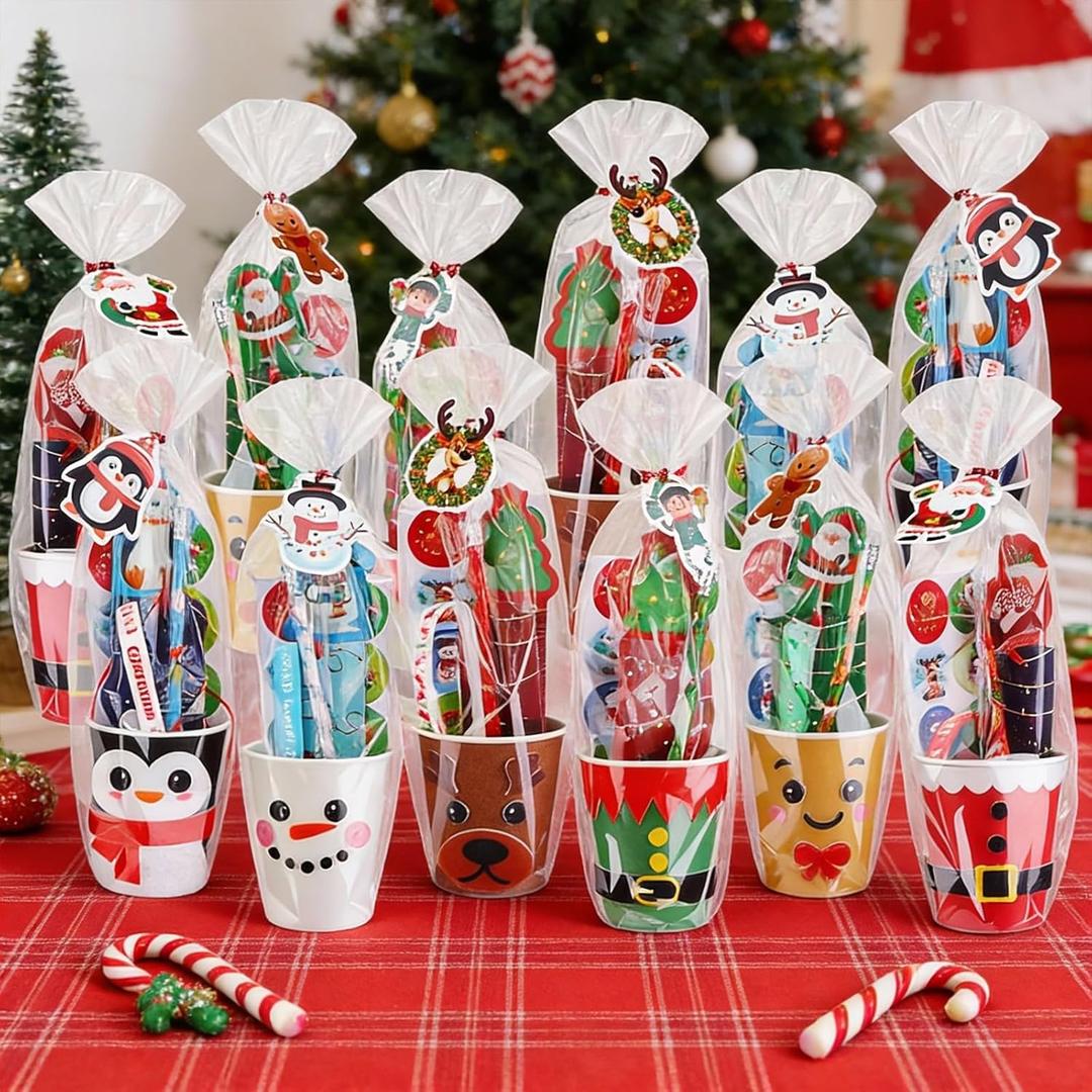 Marspark 12 Set/384 Pcs Christmas Stationery Party Favors Bulk Christmas Advent Gift Include Paper Cup Bookmark Santa Claus Ruler Snowman Pencil for Stocking Stuffers Xmas Exchange Gift Prize