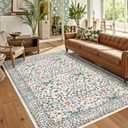 GarveeHome 8x10 Area Rugs, Washable Rugs for Living Room Non Slip Stain Resistant Ultra Soft Floral Rug, Boho Carpet Floor Mat for Bedroom Dining Room Nursery Playroom Office, Beige