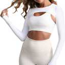 Hiball Workout Bolero Shrug Crop Top Long Sleeve Women, Sports Shrug Cropped Shirts, Cooling Shawl Arm Sleeves (White, L)