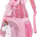 mygreen Drawstring Backpack Gym Cinch Bag for Swim Beach Sports Waterproof for Kids (Medium, Pink, Unicorn, Non-detachable)