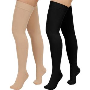 2 Pairs Compression Stockings for Women & Men,20-30mmHg Thigh High Compression Socks,Closed Toe Medical Compression Socks with Silicone Dot Band-Best Support for Nursing Sports Varicose Veins (Large)