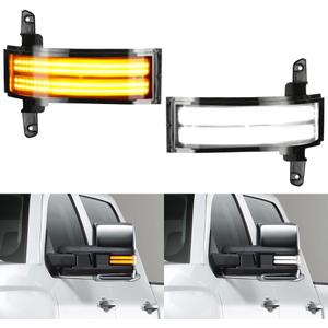 ROCCS Flashing Turn Signal Lights White DRL LED Side Tow Mirror Marker Light competible with Chevy Silverado GMC Sierra 20142019 OEM ONLY, Smoke Lens