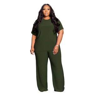 Women's Plus Size Two Piece Outfits Sweatsuits Sets Casual Short Sleeve Tops Baggy Wide Leg Pants Tracksuit Sets, 2XL