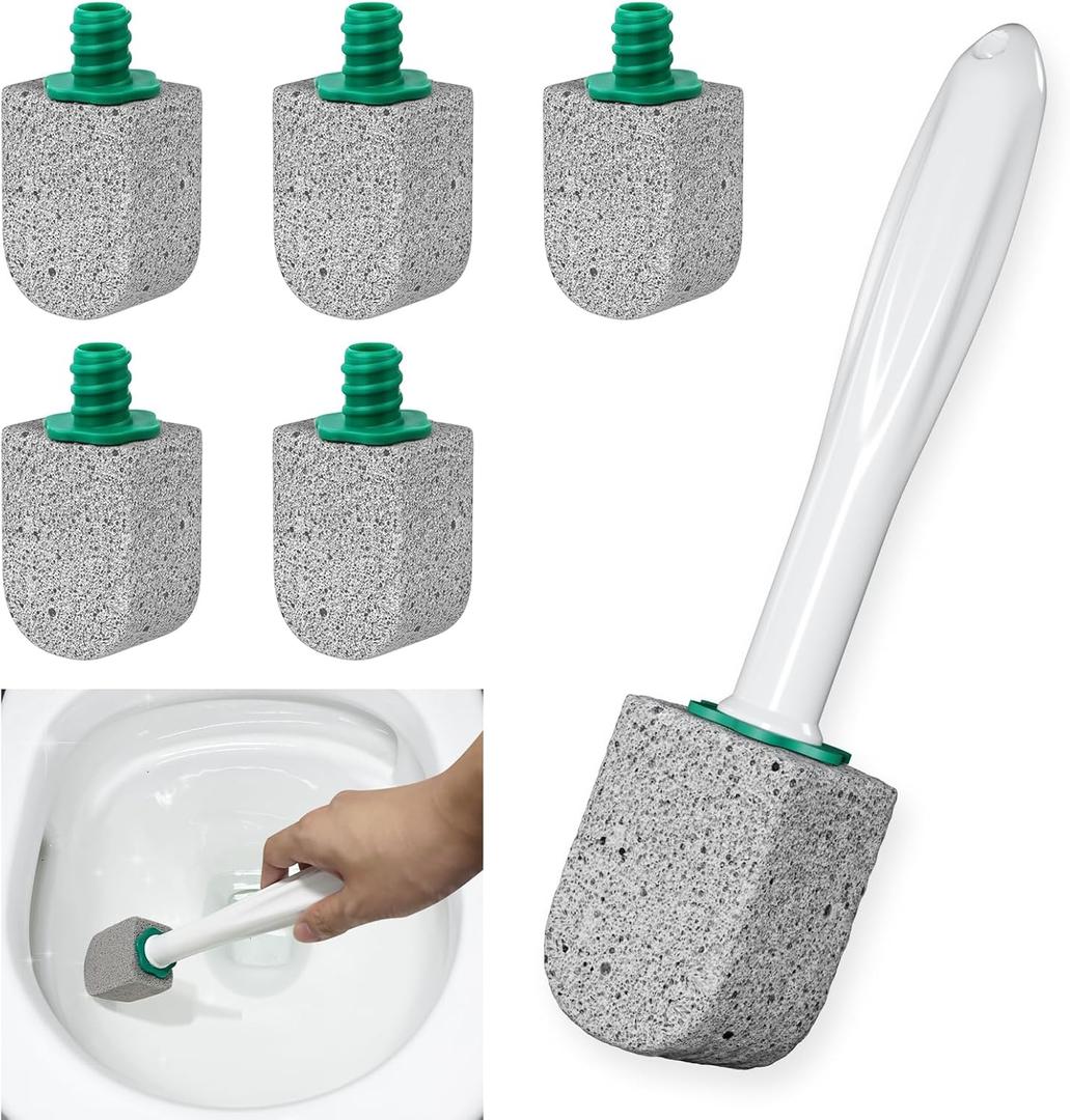 Pumice Stone Toilet Bowl Cleaner with Handle, 1 Wand + 5 Pumice Stones, Clean Hard Water Stains and Rust, Suitable for Toilets, Sinks, and Grills