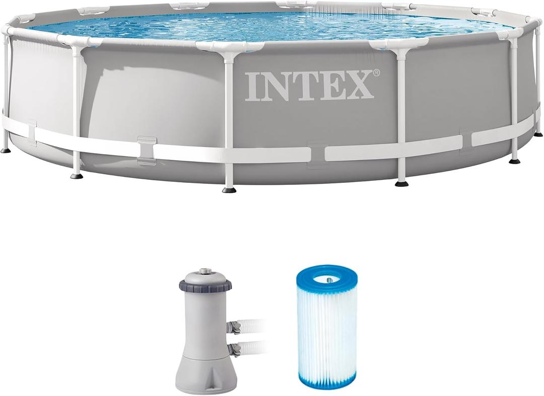 Intex 26711EH Prism Frame Premium Above Ground Swimming Pool Set: 12ft x 30in  Includes 530 GPH Cartridge Filter Pump  SuperTough Puncture Resistant  Rust Resistant  1718 Gallon Capacity