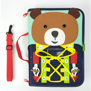 Backpack - Montessori Sensory Travel Bag Toys for Toddlers, Learning Activities, Develop Fine Motor Basic Life Skills with Pop Tubes (Blue), Medium