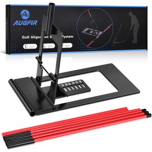 Golf Alignment Sticks Holder, Angle Adjustable Golf Training Aid, Weighted Golf Swing Trainer with Metal Sticks Practice Teaching Aid for Aiming, Putting, Swing