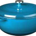 Lodge Essential Enamel Cast Iron Dutch Oven with Lid 7.5 Quart - Oven-Safe Enamel Cookware up to 500° F - Heat-Retaining Braising & Roasting Pot - Non-Toxic Cookware - Blue