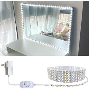 13ft/4M Led Vanity Mirror Lights Kit Bendable NO Need to Cut Vanity Make-up Mirror Cloakroom Adjustable Flexible Strip Light Table Set with Dimmer and Power Supply Mirror Not Included