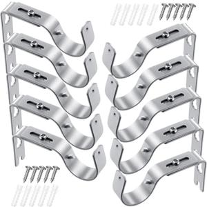 Frienda 10 Pcs Silver Curtain Rod Support Brackets Adjustable Curtain Rod Hangers for 1 Inch Diameter General Hardware Holders Wall Bracket Hanger Hooks with Screws