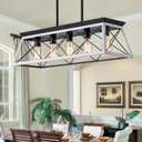 5-Light Pendant Lights Fixture, Farmhouse Chandeliers for Dining Room, Rustic Island Lights for Kitchen, Rectangular Chandelier Rustic Farmhouse Light Fxiture (White)